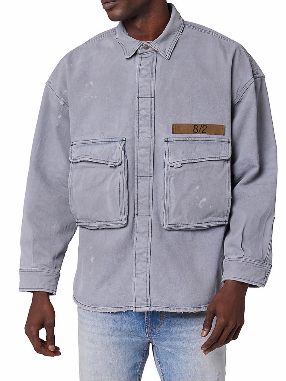 Hudson Jeans Men's Field Jacket in Light Gray with Brown Patch